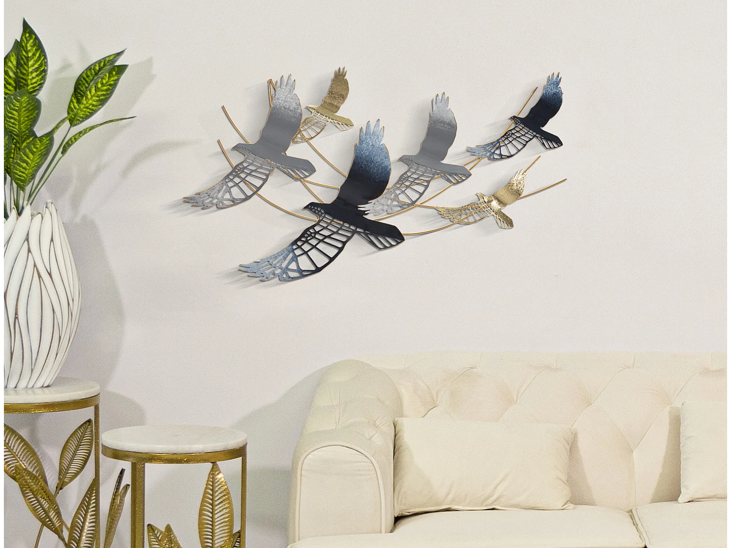 Décoration Murale en Métal "Oiseaux" 90cm Multicolore