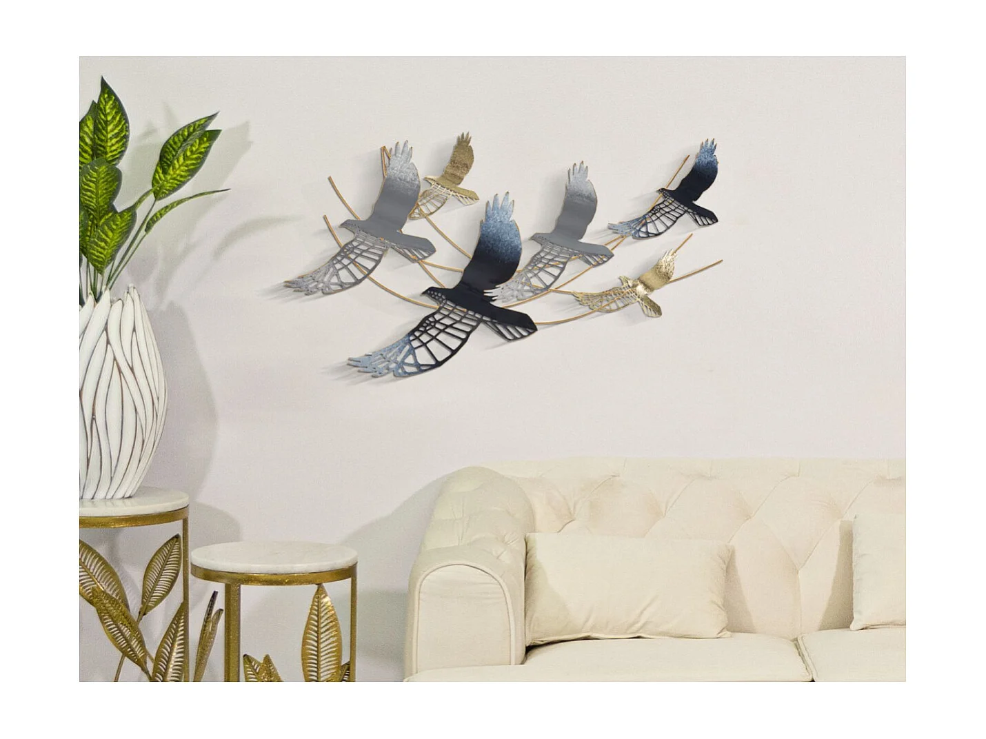 Décoration Murale en Métal "Oiseaux" 90cm Multicolore