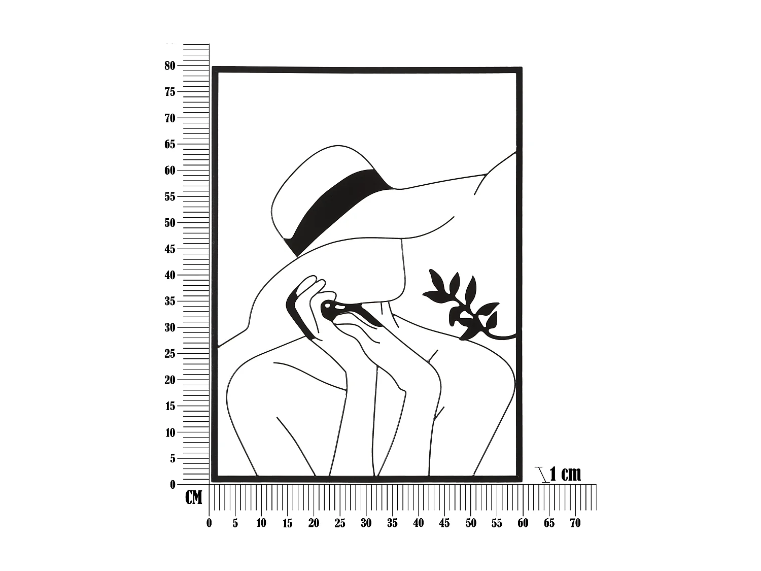 Panneau décoratif 3D en métal noir pour femme avec chapeau cm 60x1x80