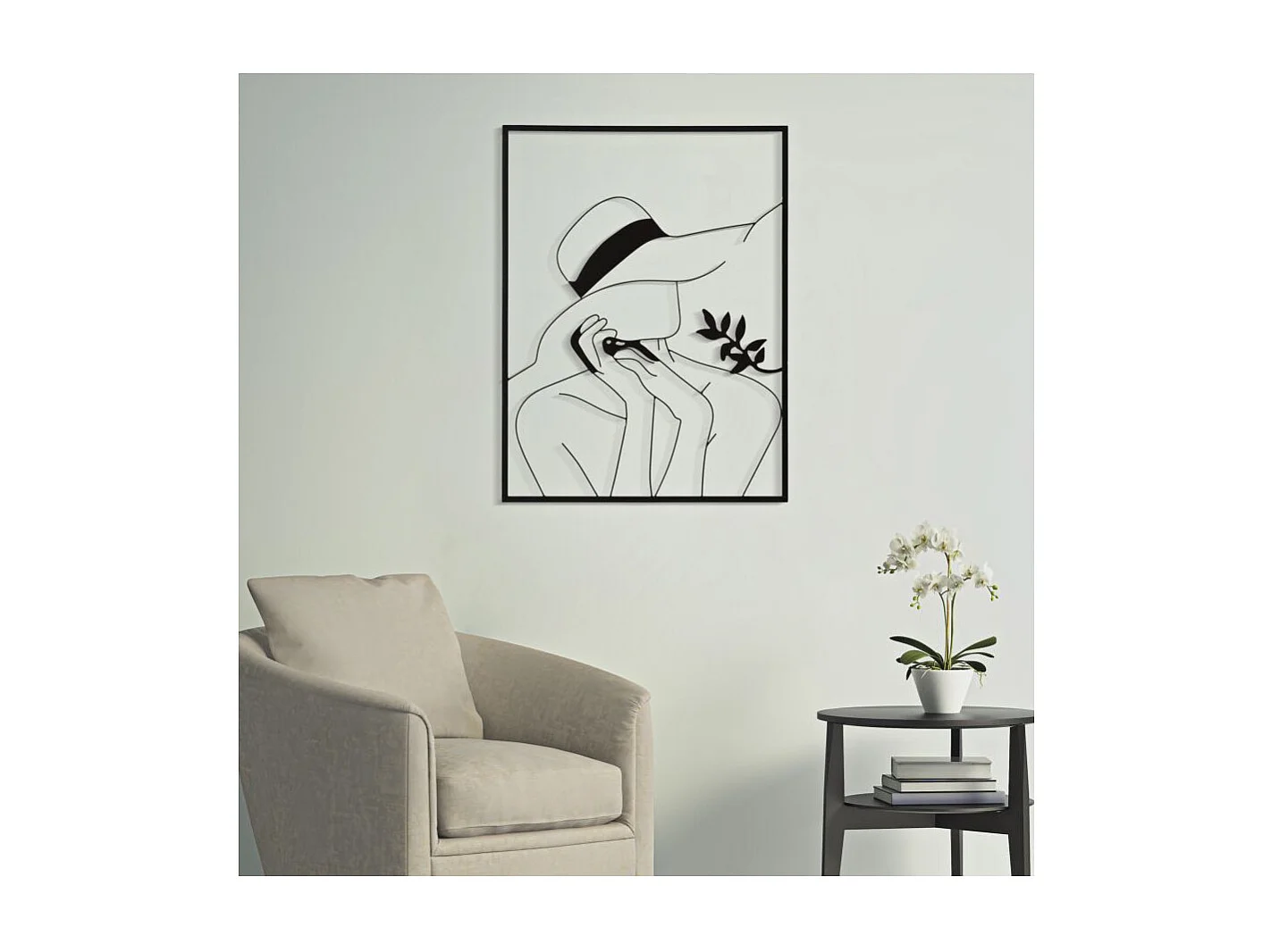 Déco Murale Encadrée en Métal "Chapeau" 80cm Noir