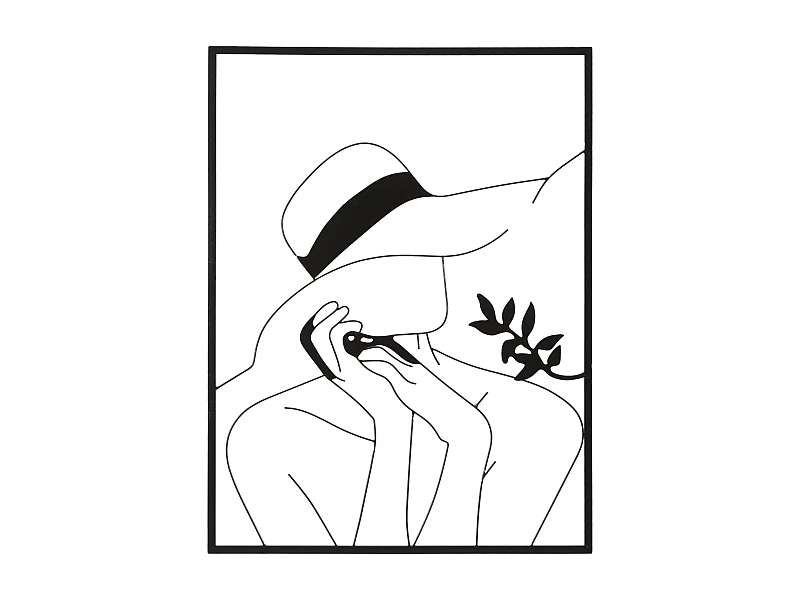 Panneau décoratif 3D en métal noir pour femme avec chapeau cm 60x1x80