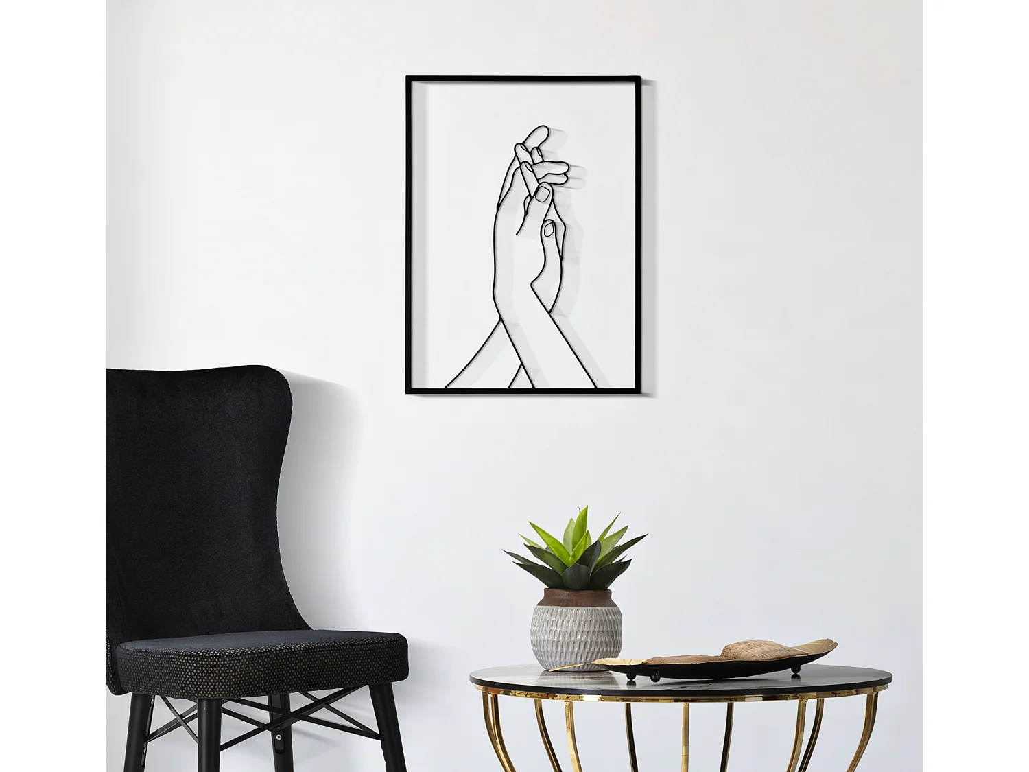 Panneau Mural Décoratif 3D en Fer - Mains Unies aux Lignes Simples - 40x1x55 cm - Décoration Murale Élégante