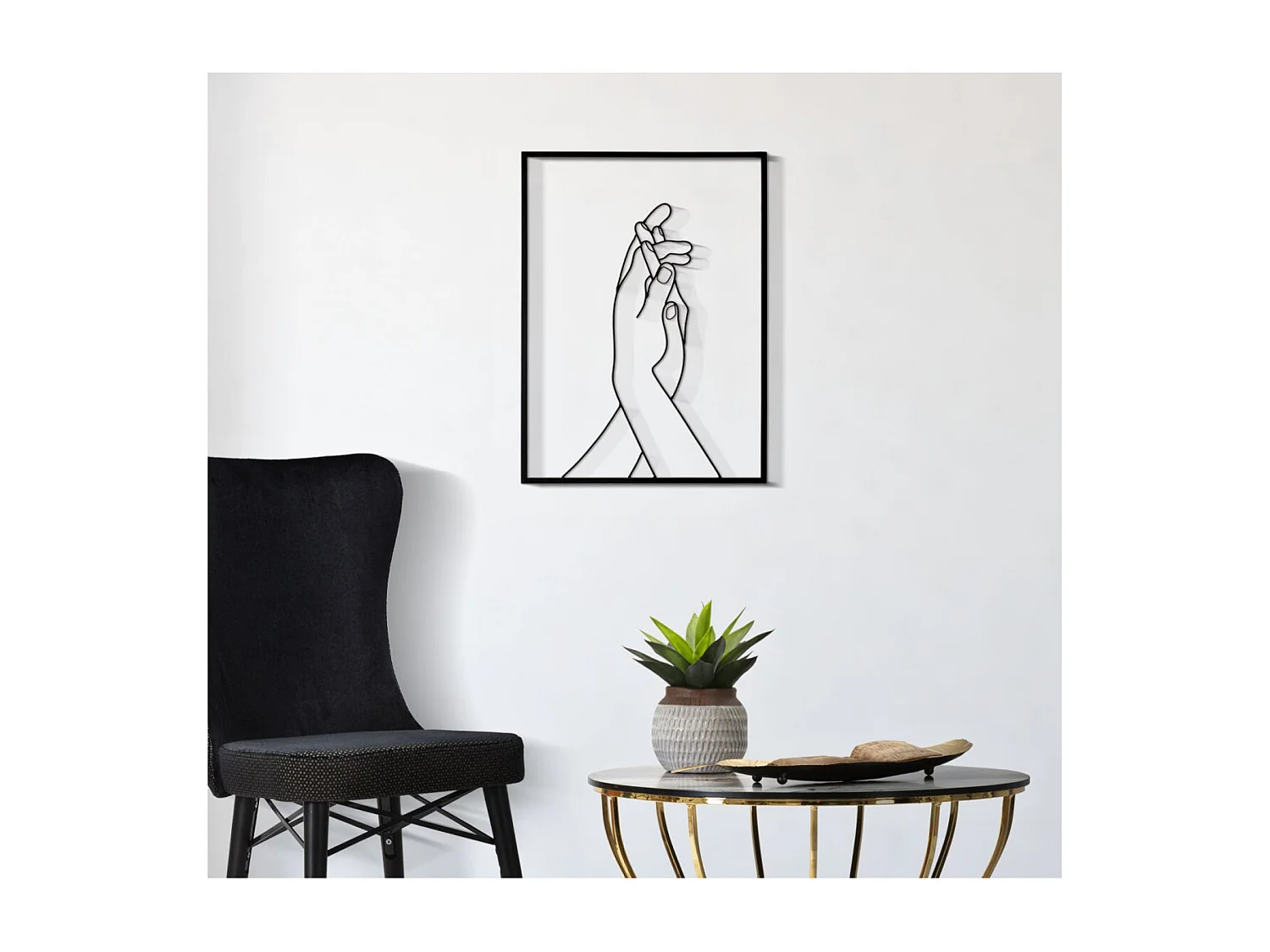 Déco Murale Encadrée en Métal "2 Mains" 55cm Noir