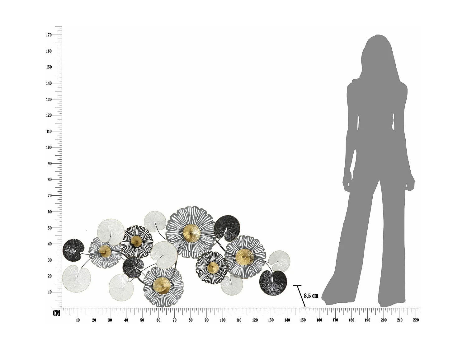 Pannello decorativo 3D in metallo multicolore cm 143x8,5x64