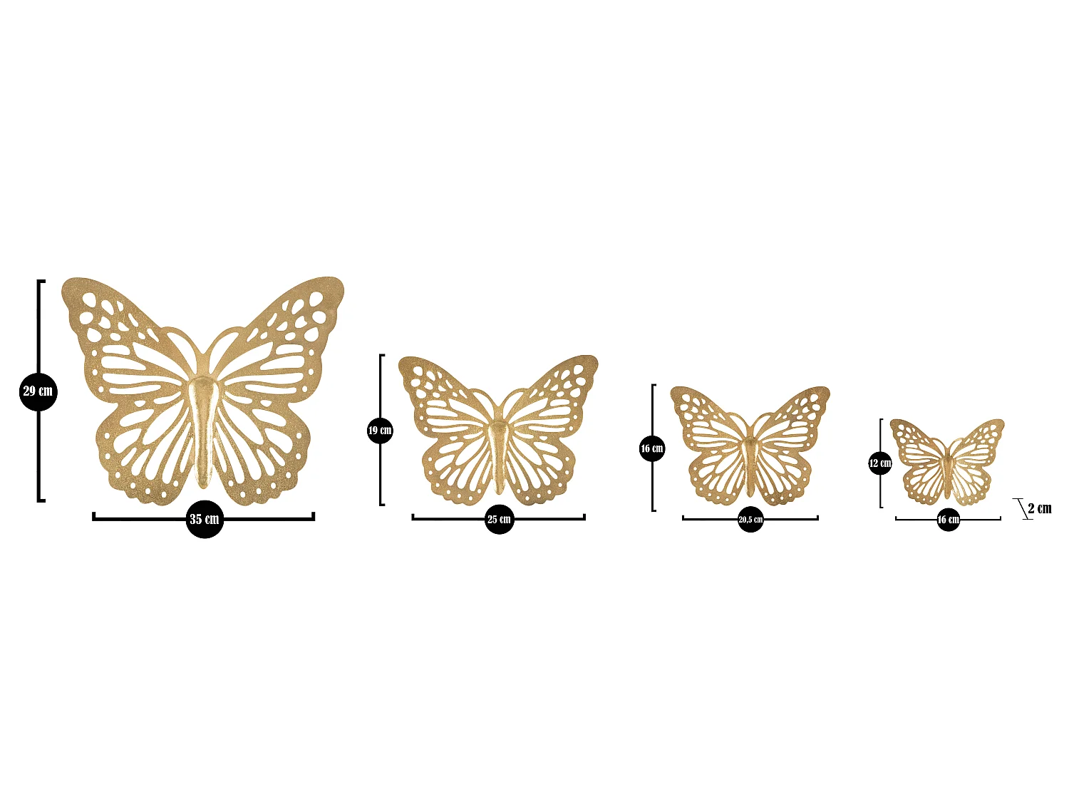 Set di 4 pannelli in metallo dorato cm 35x29-25x19-20,5x16-16x12