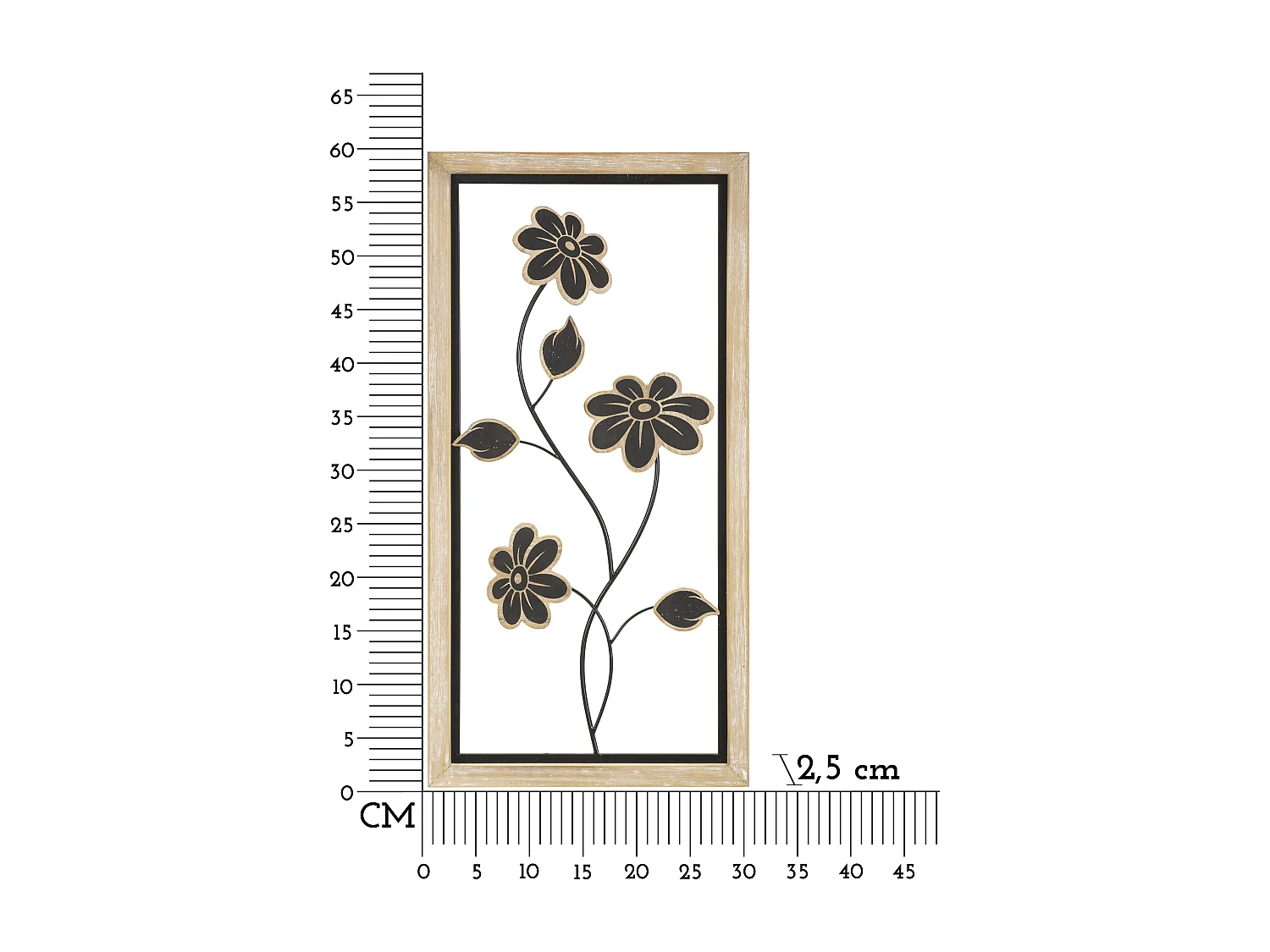 Pannello decorativo 3D in metallo nero con cornice cm 30x2,5x60