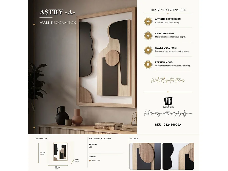Décoration Murale Encadrée "Astry" 80cm Naturel & Noir