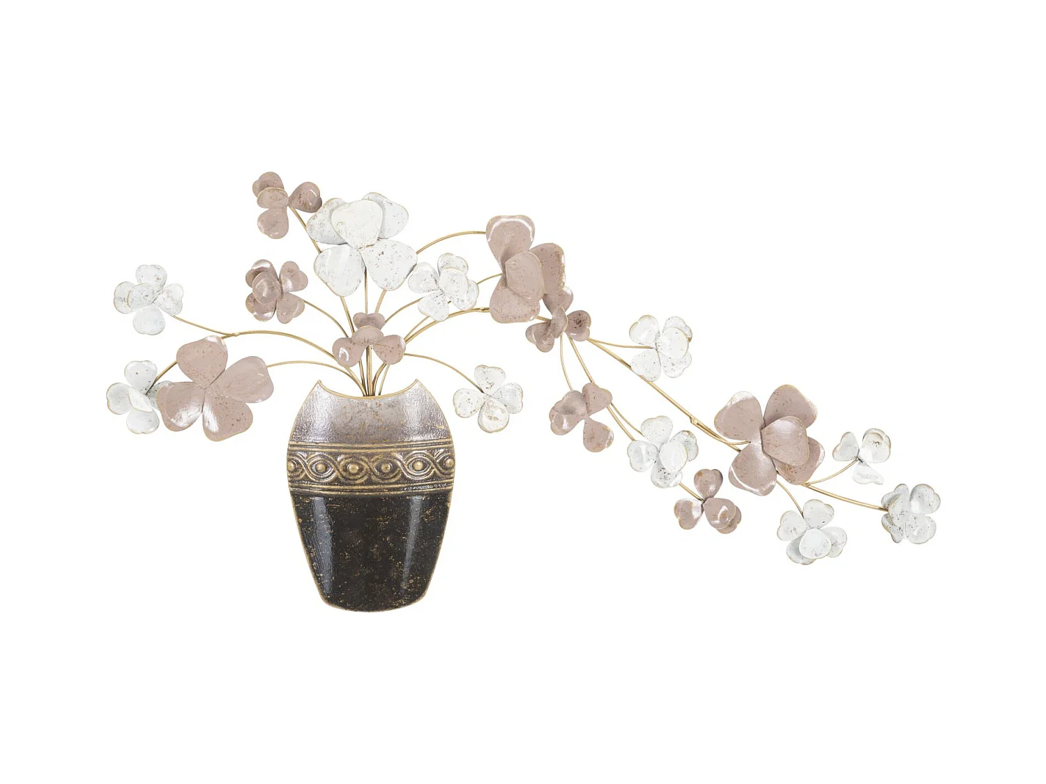 Panneau Mural Décoratif 3D en Fer - Design Vase Classique avec Branches de Fleurs - Multicolore - 87,5 x 6 x 46 cm