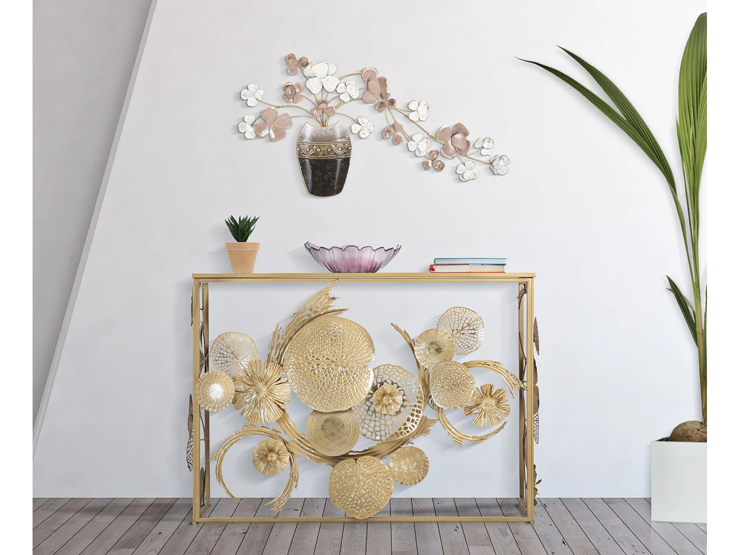 Pannello decorativo 3D in metallo multicolore vaso cm 87,5x6x46