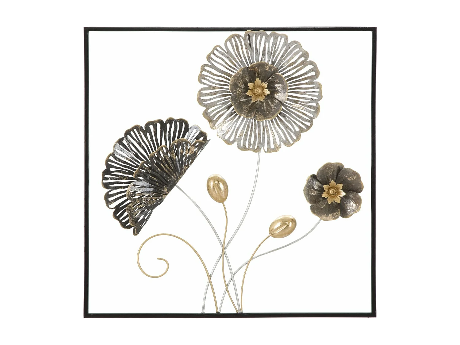 Décoration Murale Encadrée en Métal "Fleurs" 50cm Multicolore