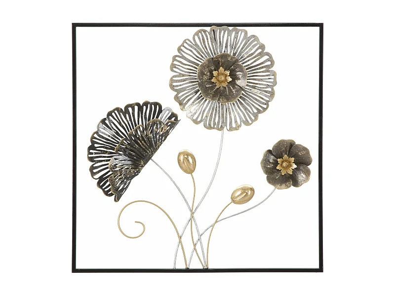 Décoration Murale Encadrée en Métal "Fleurs" 50cm Multicolore