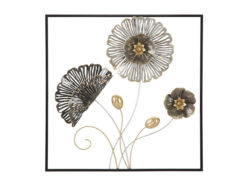 Décoration Murale Encadrée en Métal "Fleurs" 50cm Multicolore