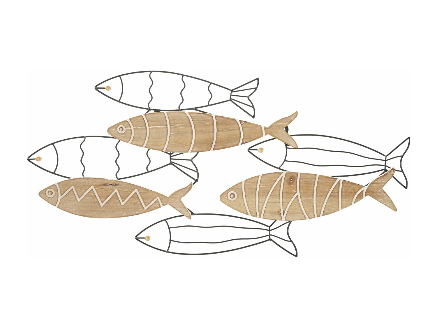 Pannello decorativo 3D pesci in metallo e legno nero cm 60x2x30