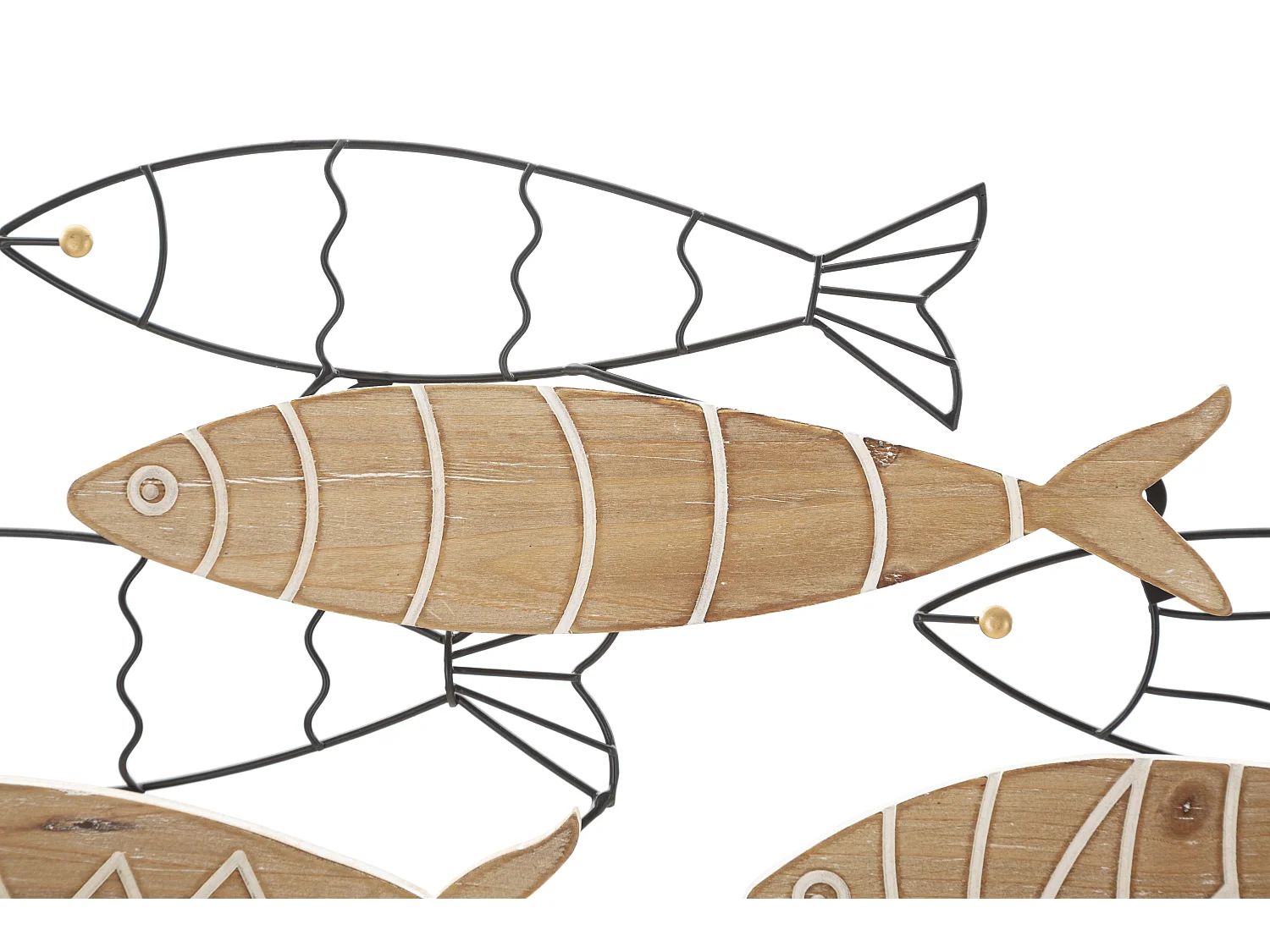 Pannello decorativo 3D pesci in metallo e legno nero cm 60x2x30