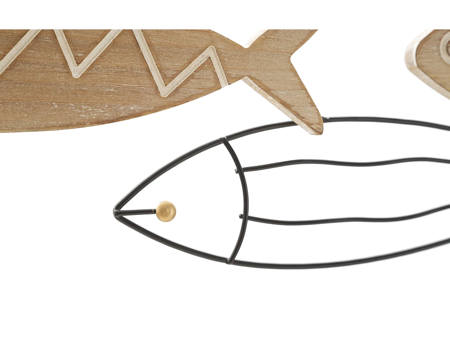 Pannello decorativo 3D pesci in metallo e legno nero cm 60x2x30