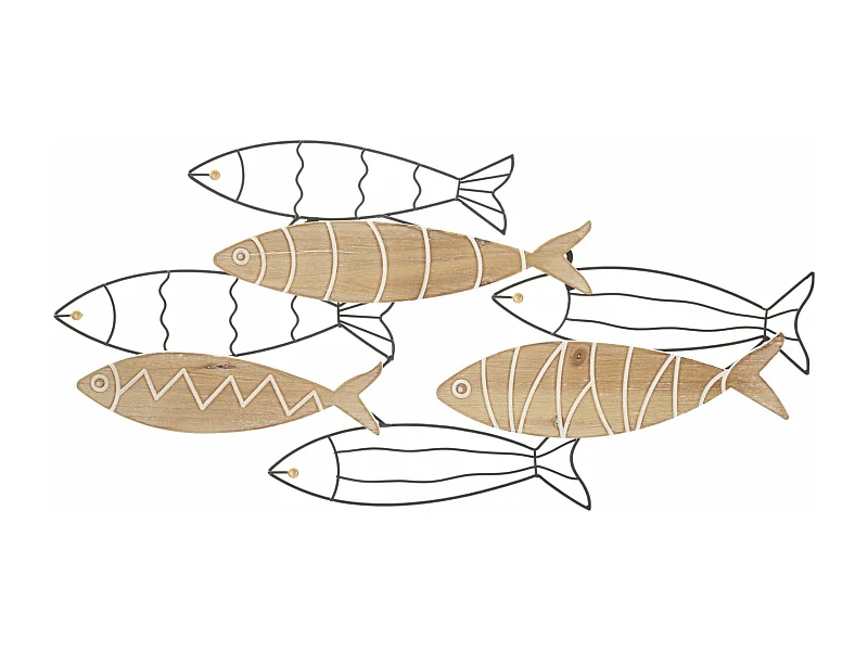 Décoration Murale "Banc de Poisson" 60cm Naturel & Noir