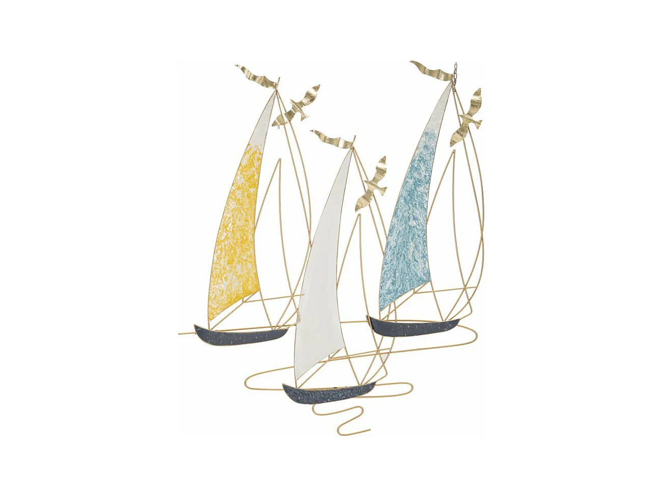 Panneau Décoratif 3D en Métal Vela Color - Panneau Mural avec Voiliers et Mouettes - 78,7x3,8x97,8 cm