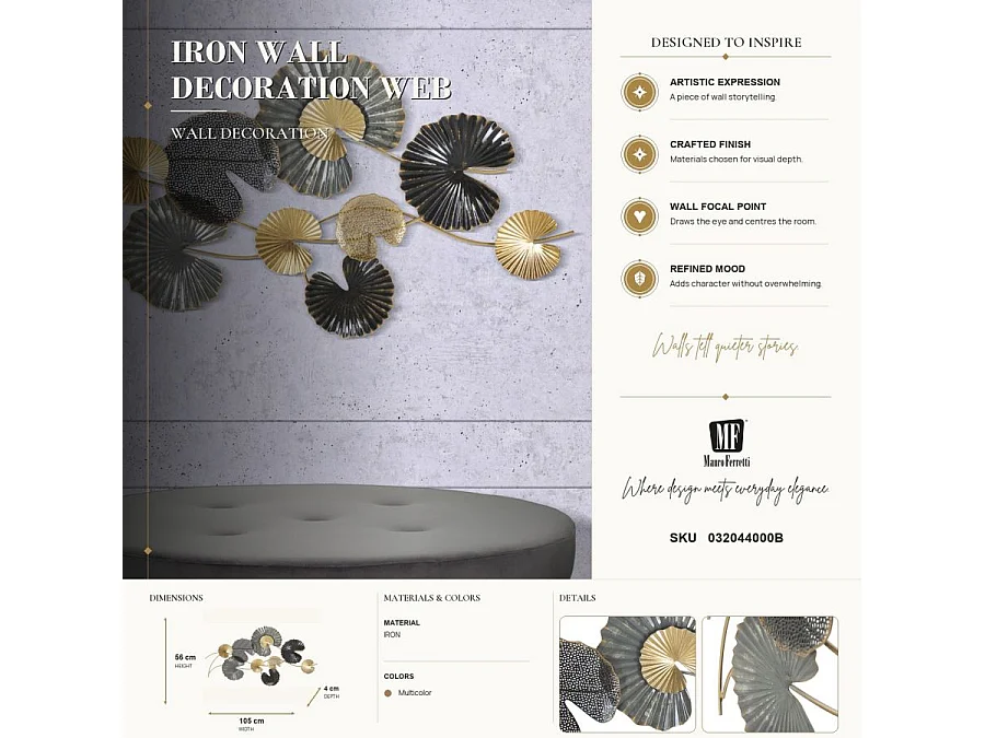 3D Wanddekoration aus Metall mit goldfarbenem Finish Web
