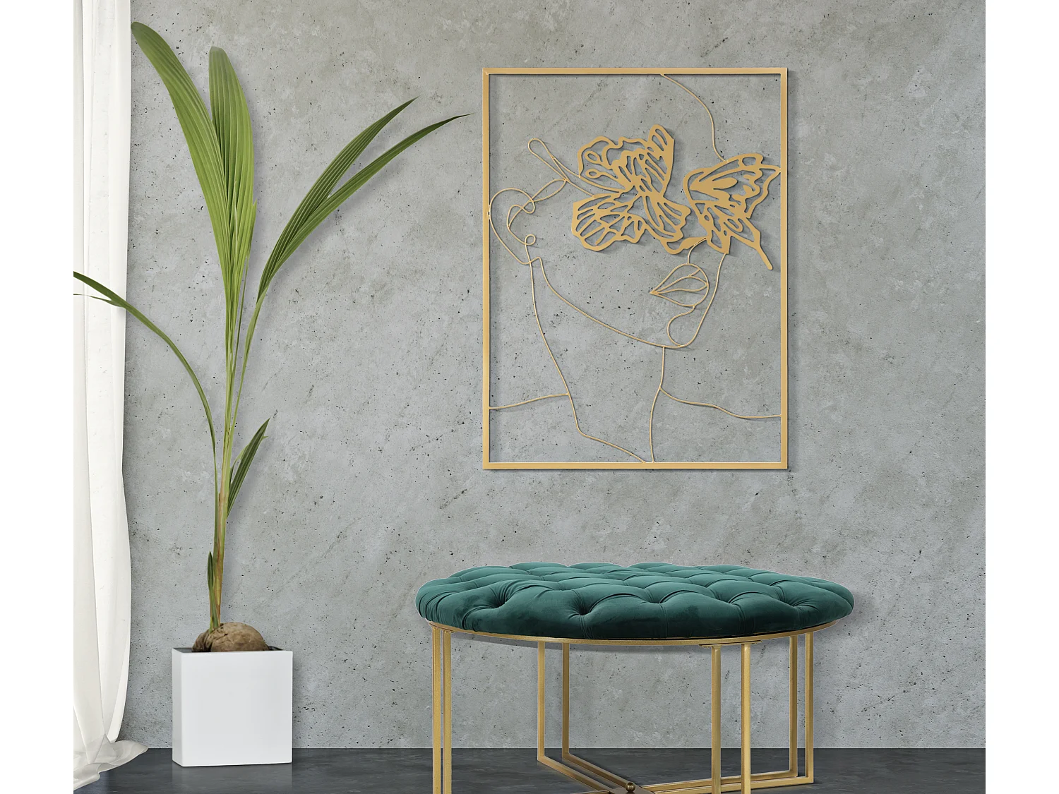 Pannello decorativo 3D in metallo dorato volto cm 60x1x80