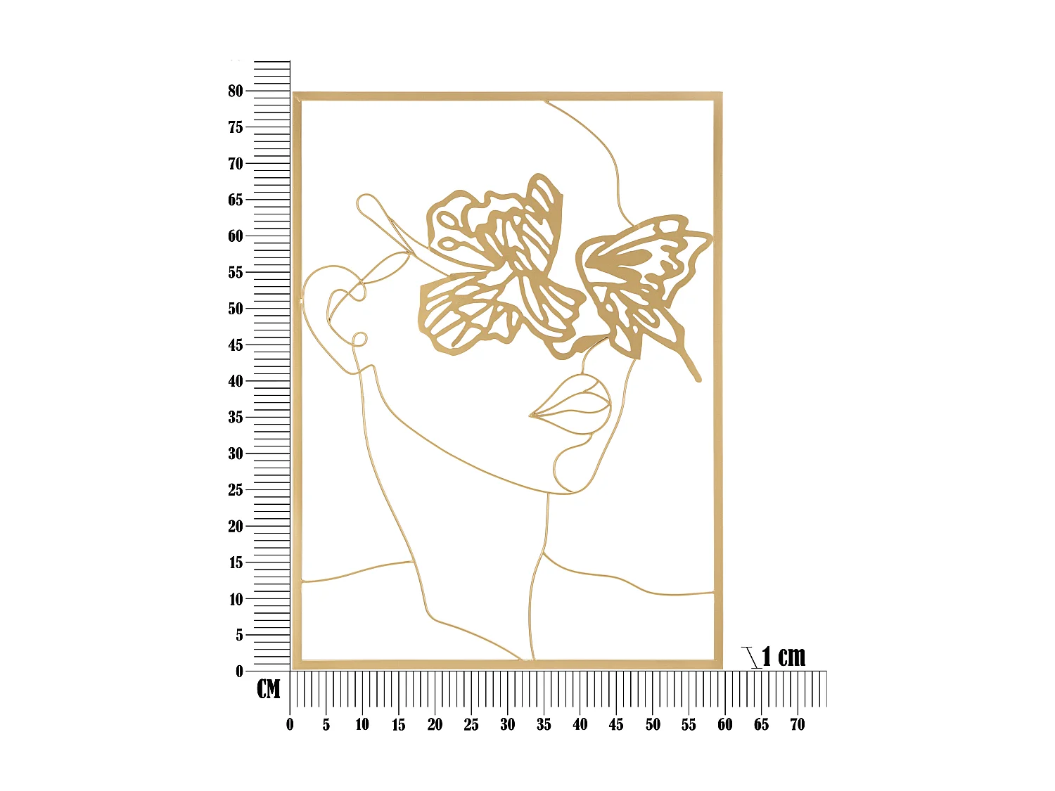 Décoration Murale Encadrée en Métal "Visage" 80cm Or