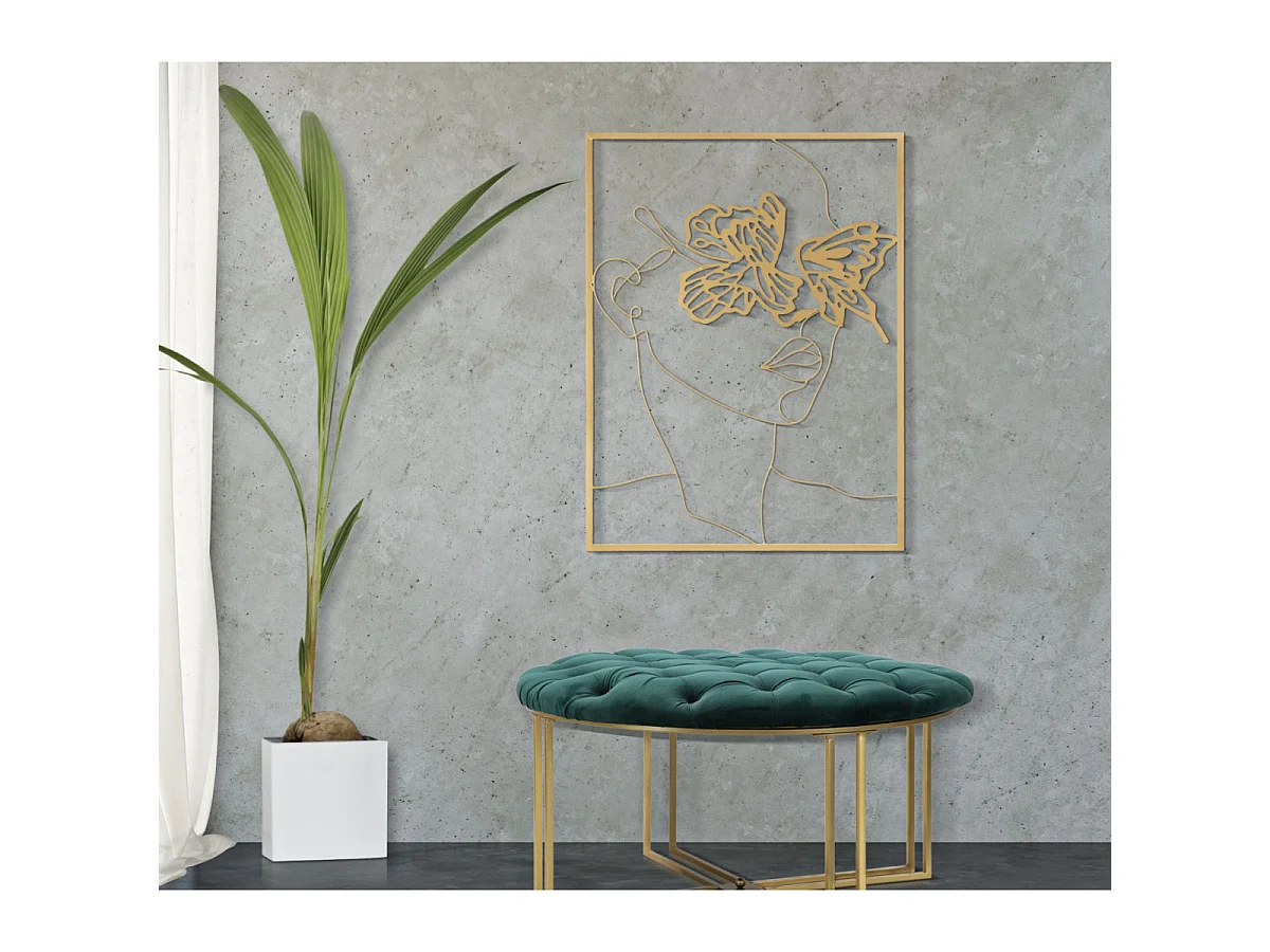Décoration Murale Encadrée en Métal "Visage" 80cm Or
