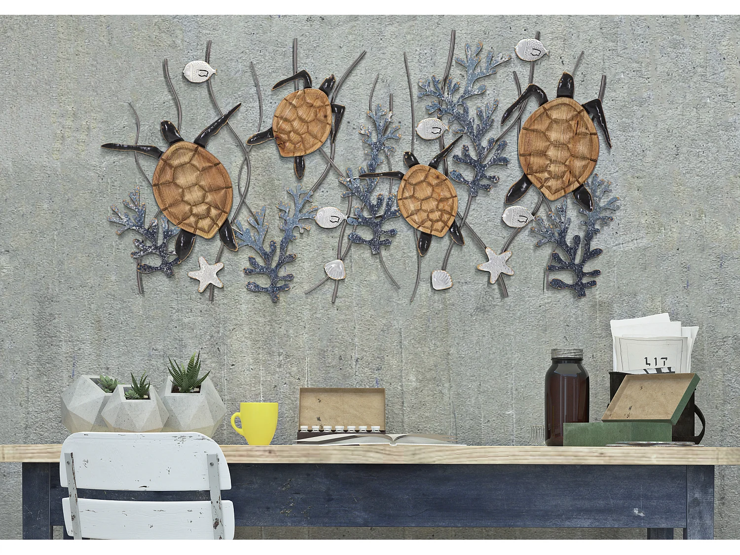 Décoration Murale en Métal "Turtle" 132cm Multicolore