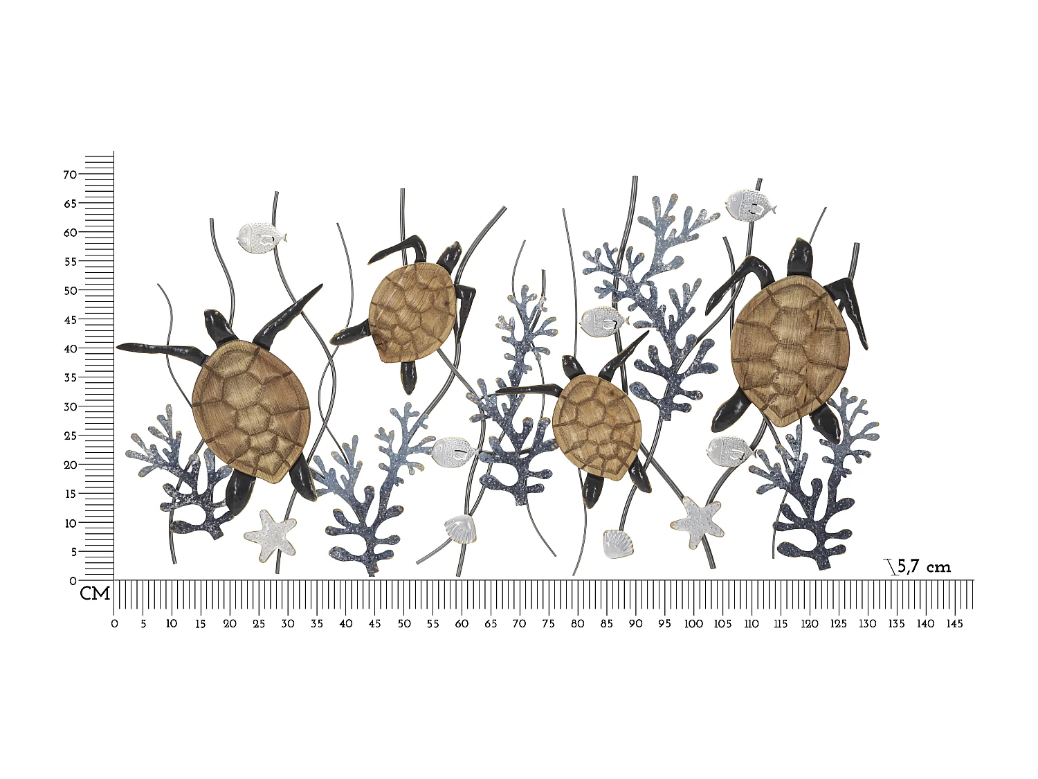 Pannello decorativo 3D mare in metallo multicolore cm 132,7x5,7x69,9