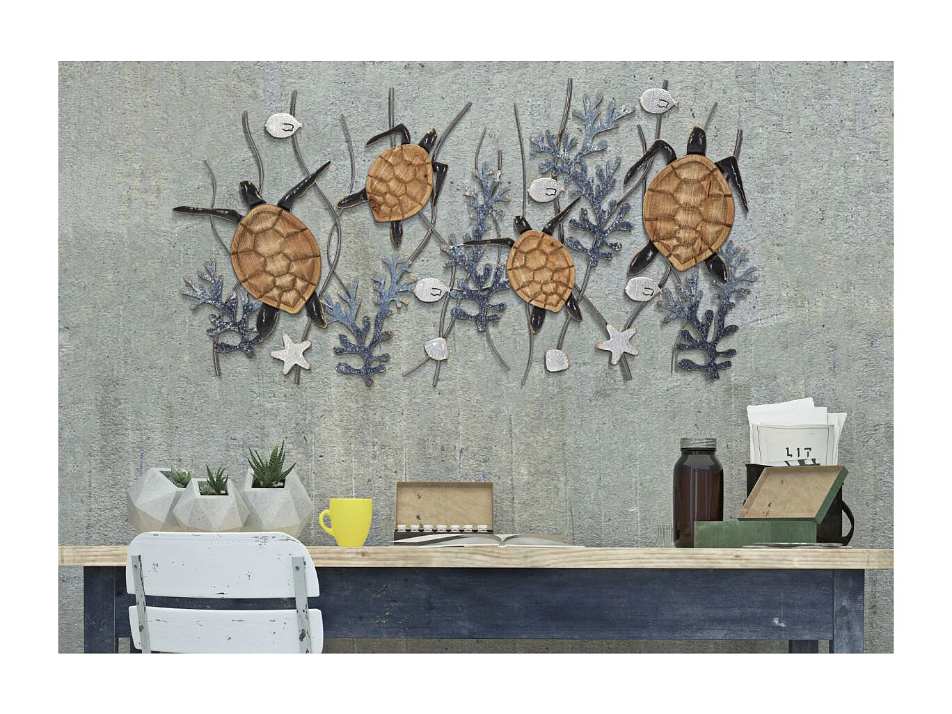 Décoration Murale en Métal "Turtle" 132cm Multicolore