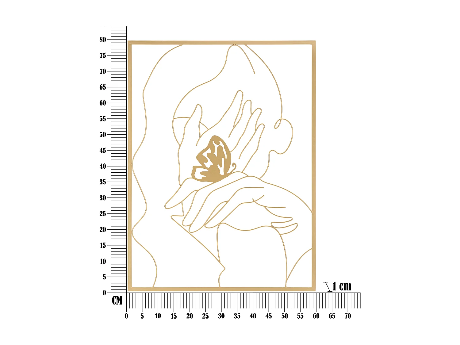 Décoration Murale Encadrée en Métal "Mains Visage" 80cm Or