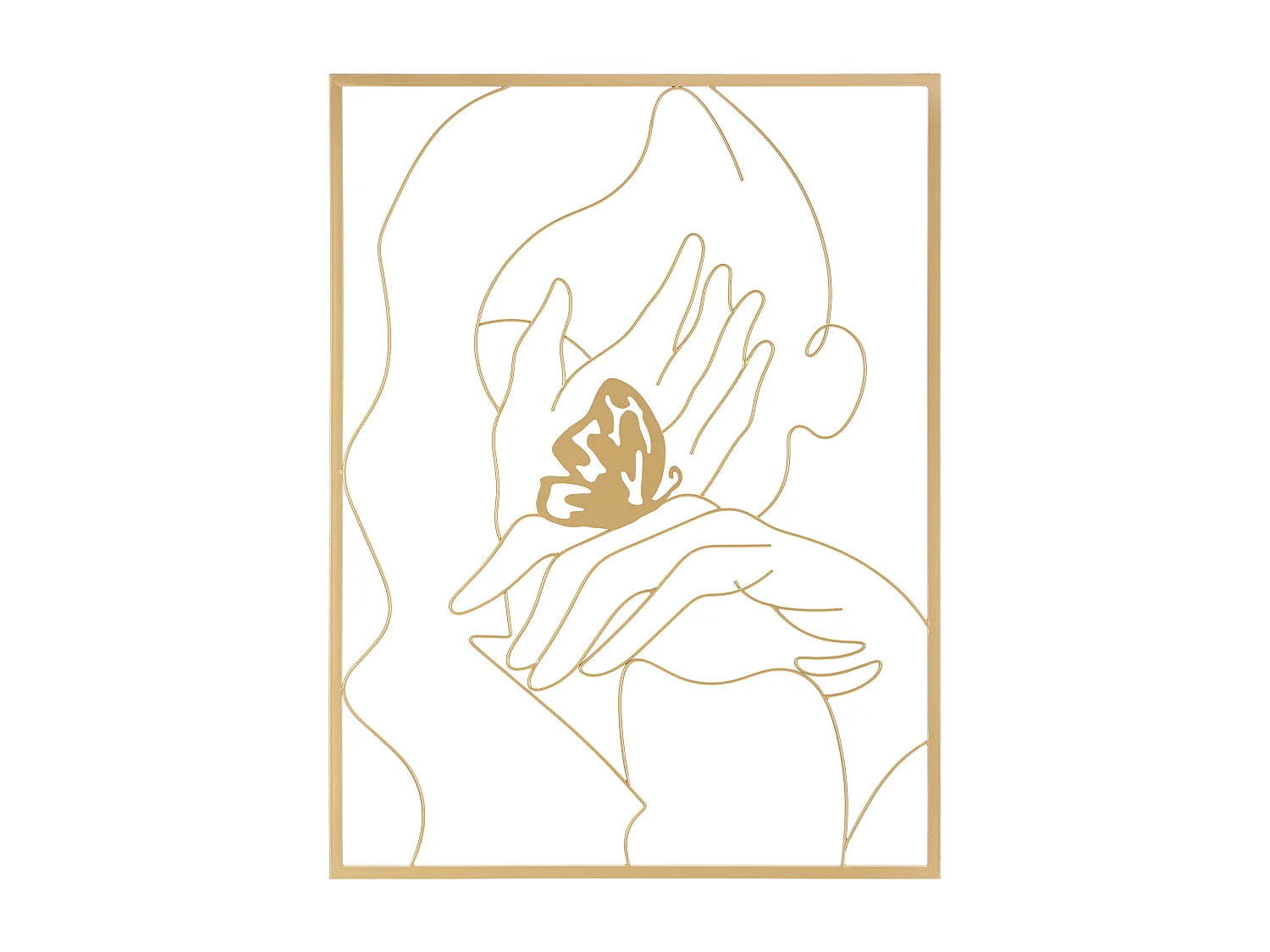 Décoration Murale Encadrée en Métal "Mains Visage" 80cm Or