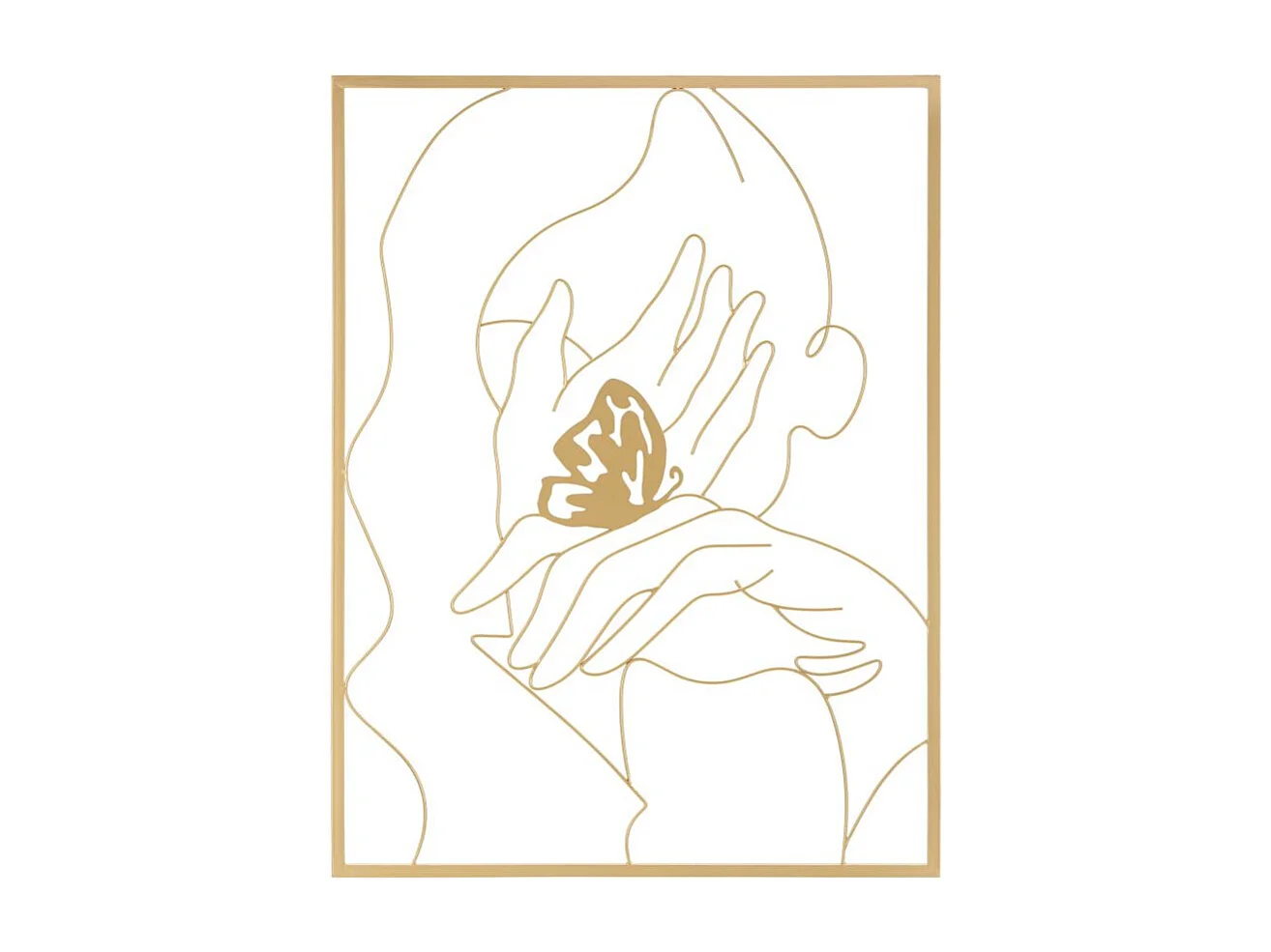 Décoration Murale Encadrée en Métal "Mains Visage" 80cm Or