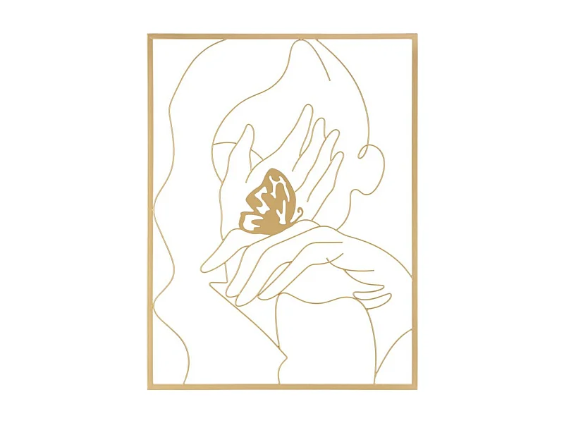 Décoration Murale Encadrée en Métal "Mains Visage" 80cm Or