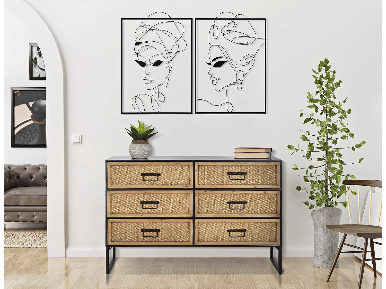 Lot de 2 panneaux décoratifs 3D faces en métal noir 70x1x100 cm