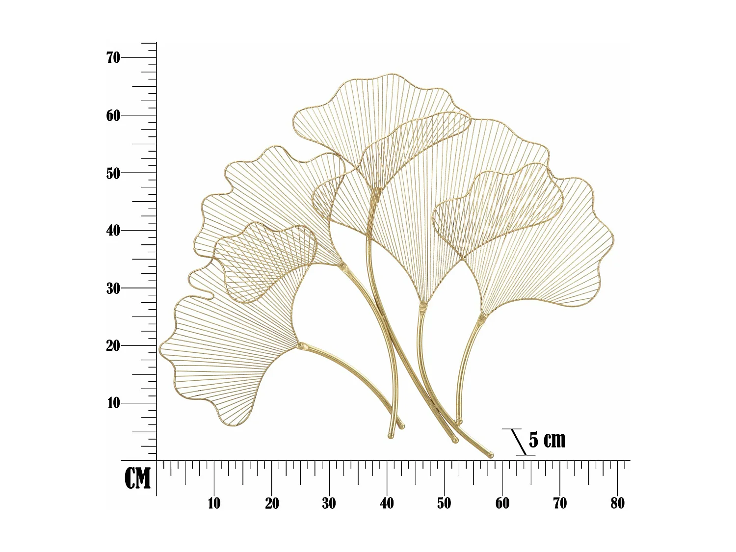 Pannello decorativo 3D in metallo dorato con foglie cm 79x5x68