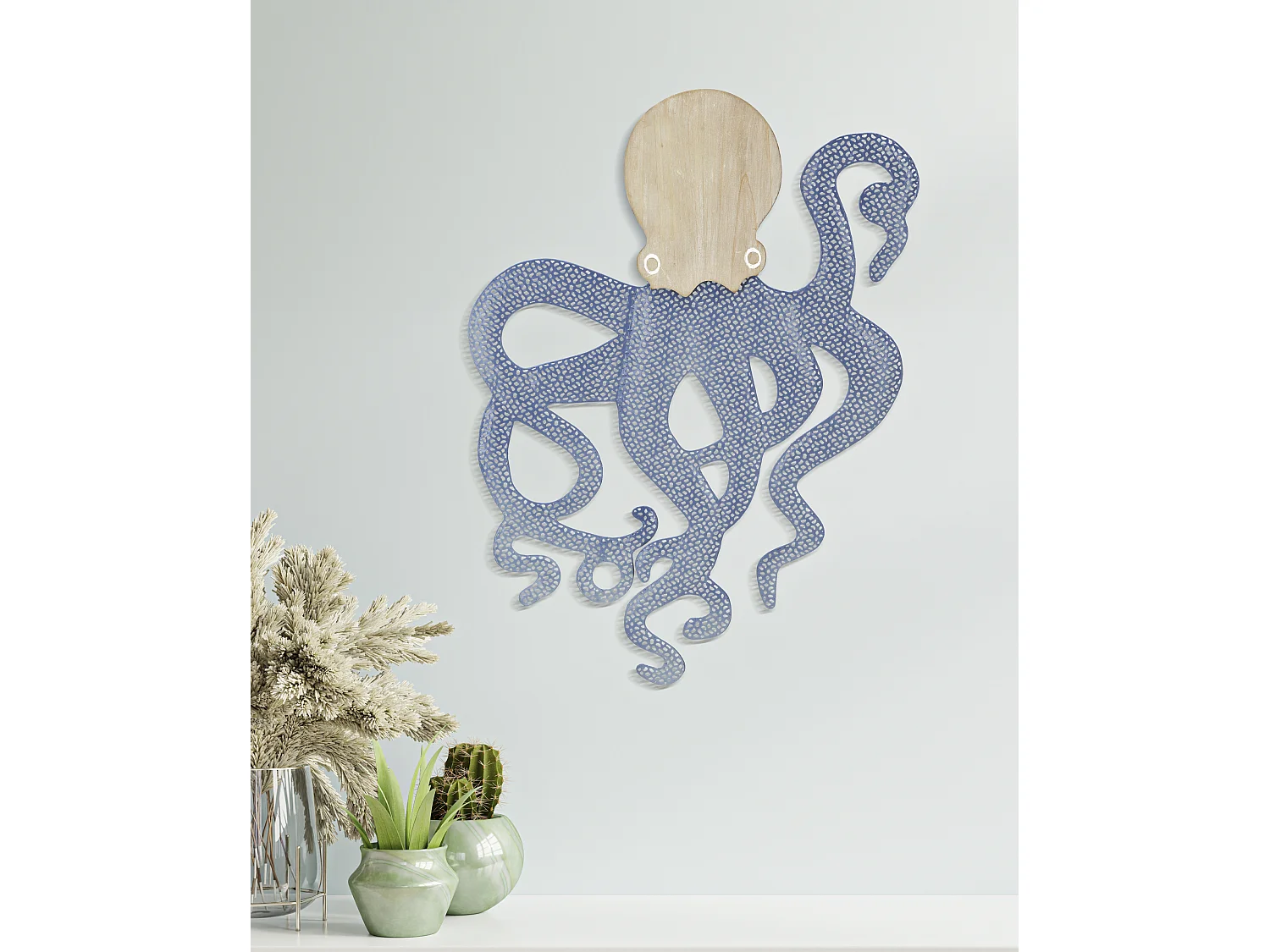 Décoration Murale en Métal "Pieuvre" 57cm Naturel & Bleu