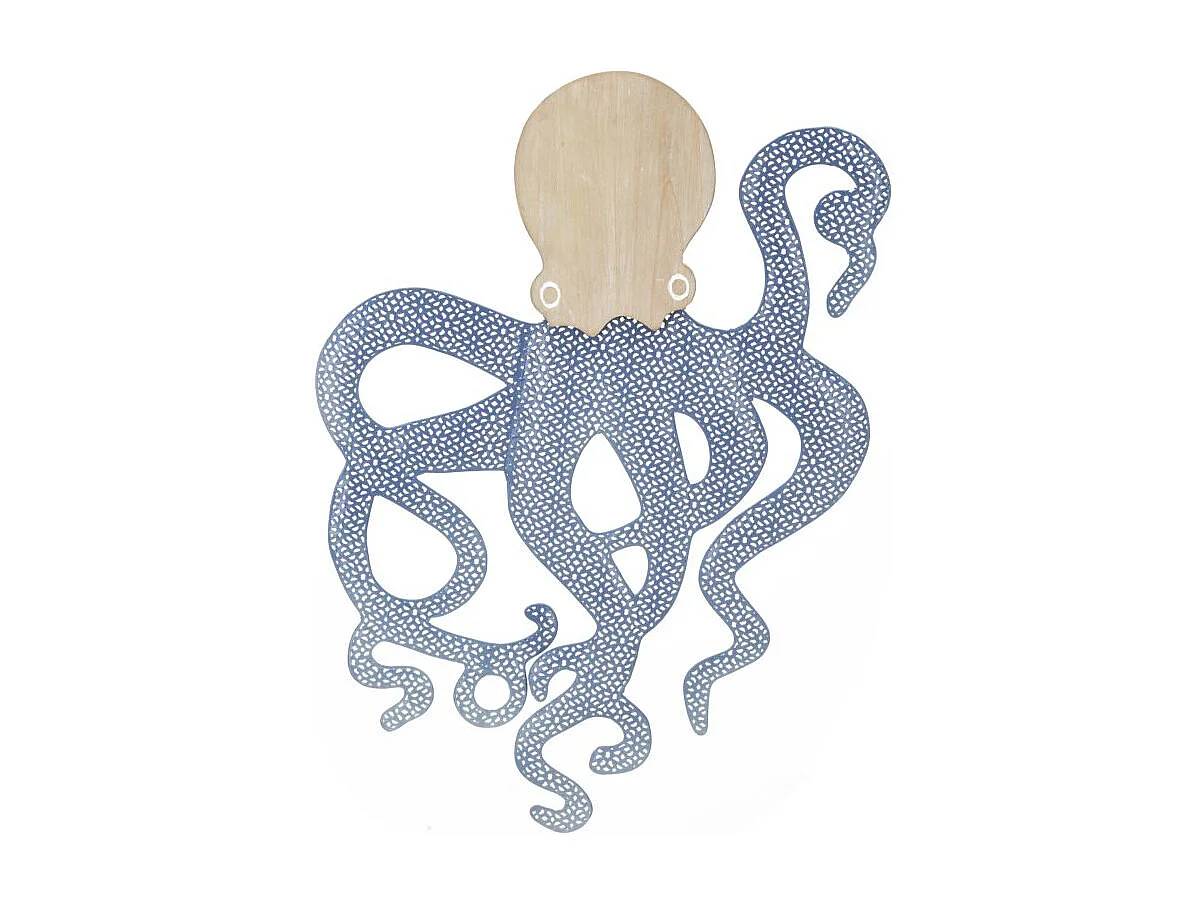 3D decoratief paneel in blauwe metalen octopus 41x1,5x57 cm