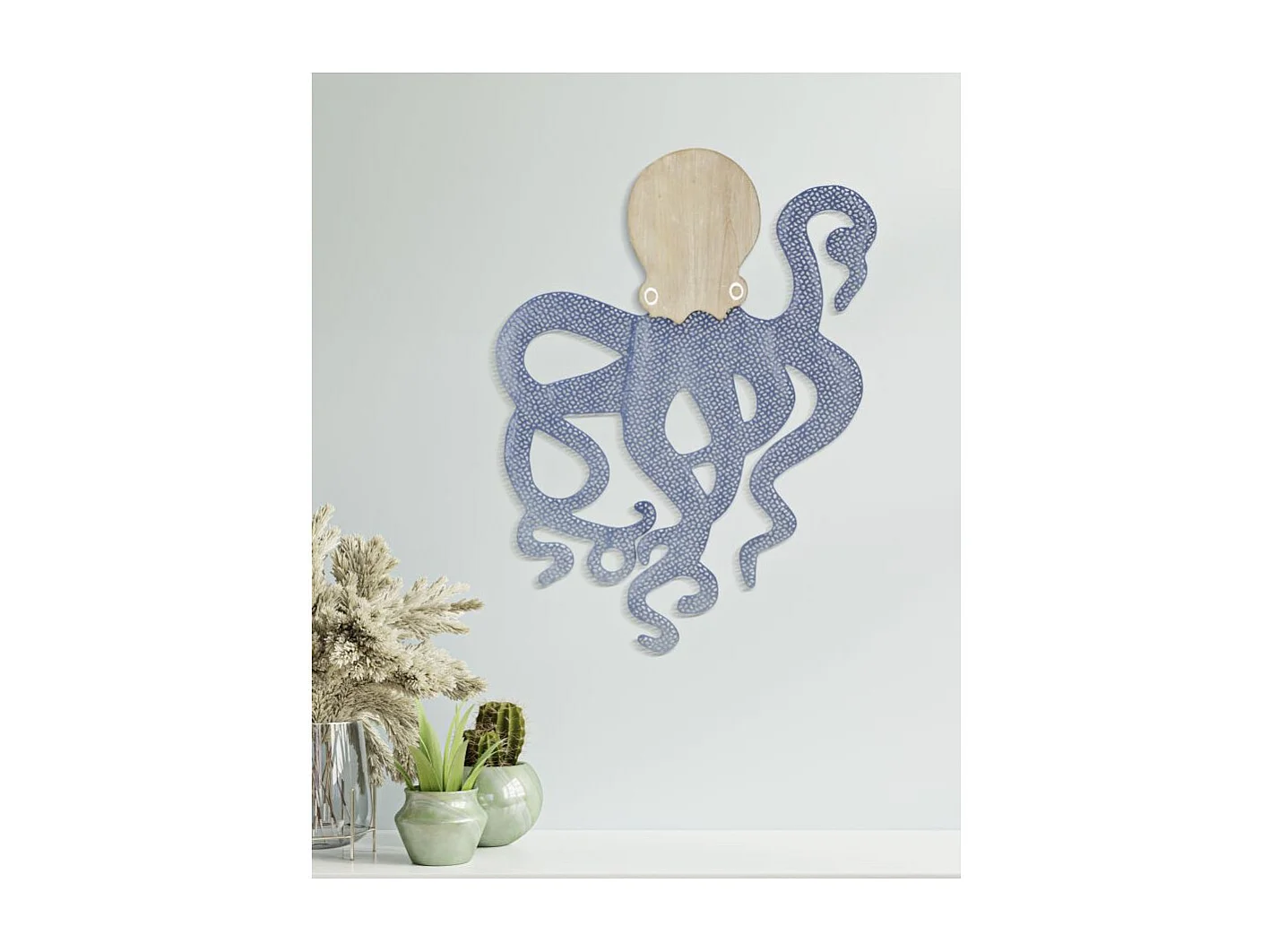 3D decoratief paneel in blauwe metalen octopus 41x1,5x57 cm