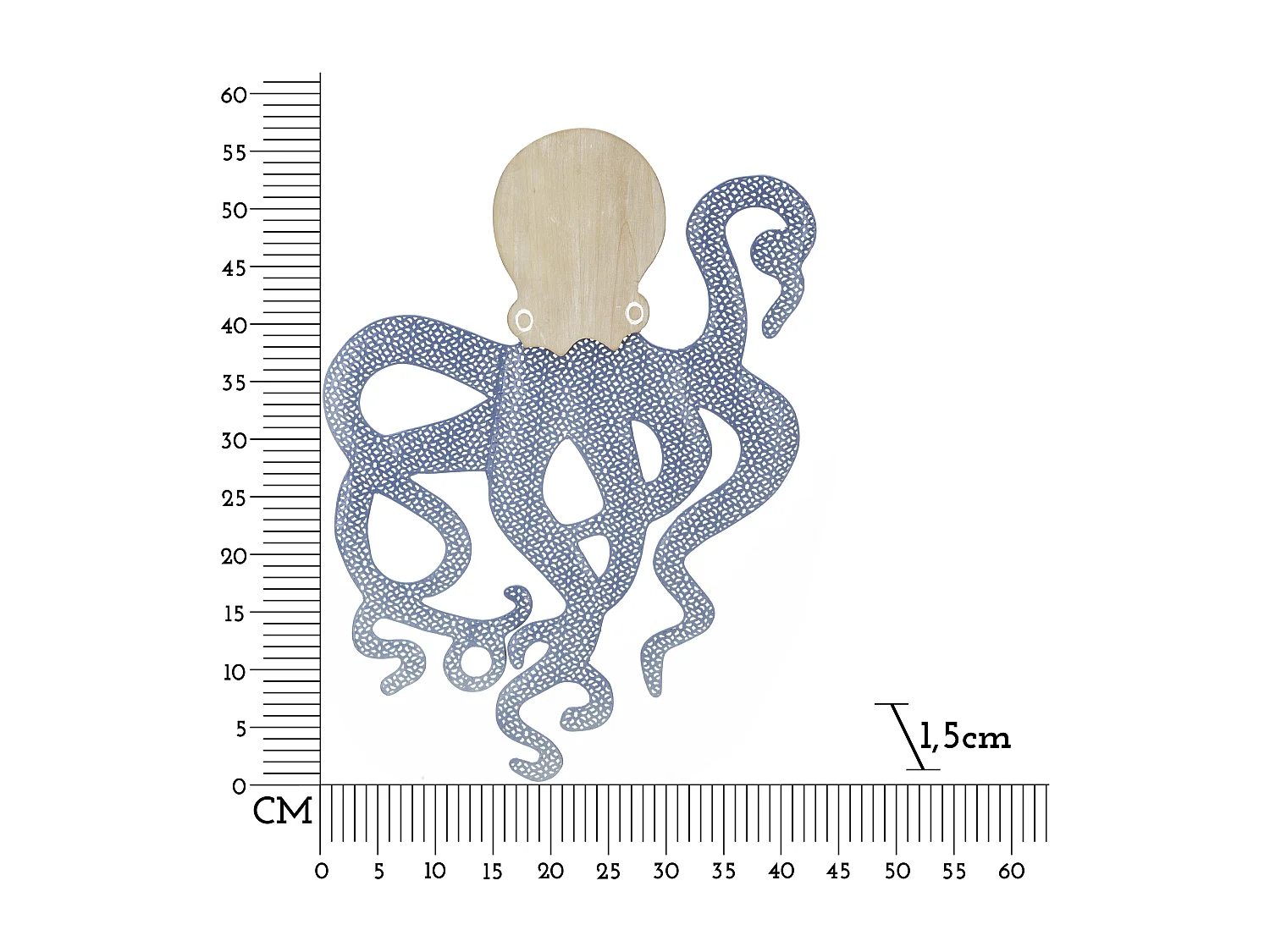 3D decoratief paneel in blauwe metalen octopus 41x1,5x57 cm