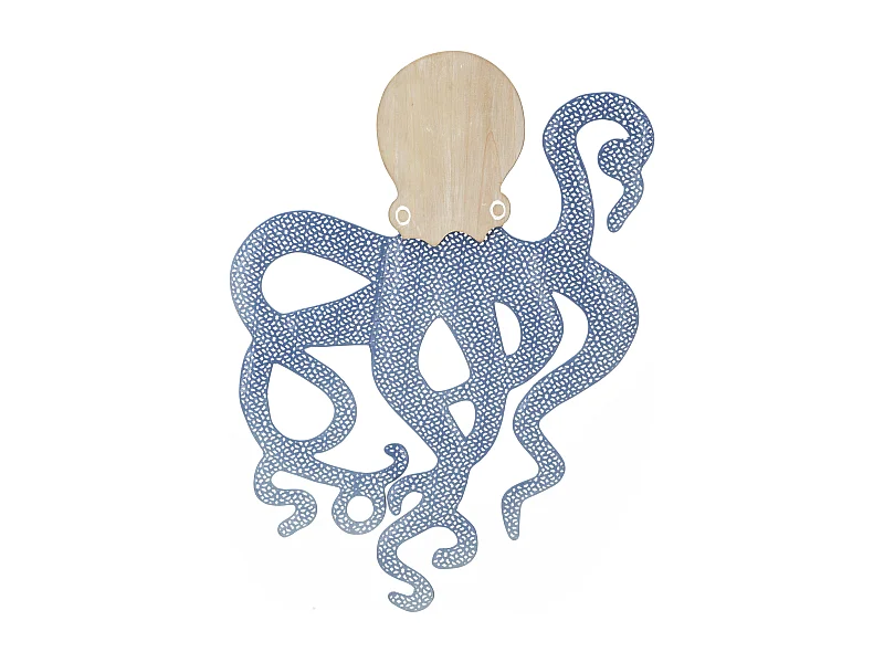3D decoratief paneel in blauwe metalen octopus 41x1,5x57 cm