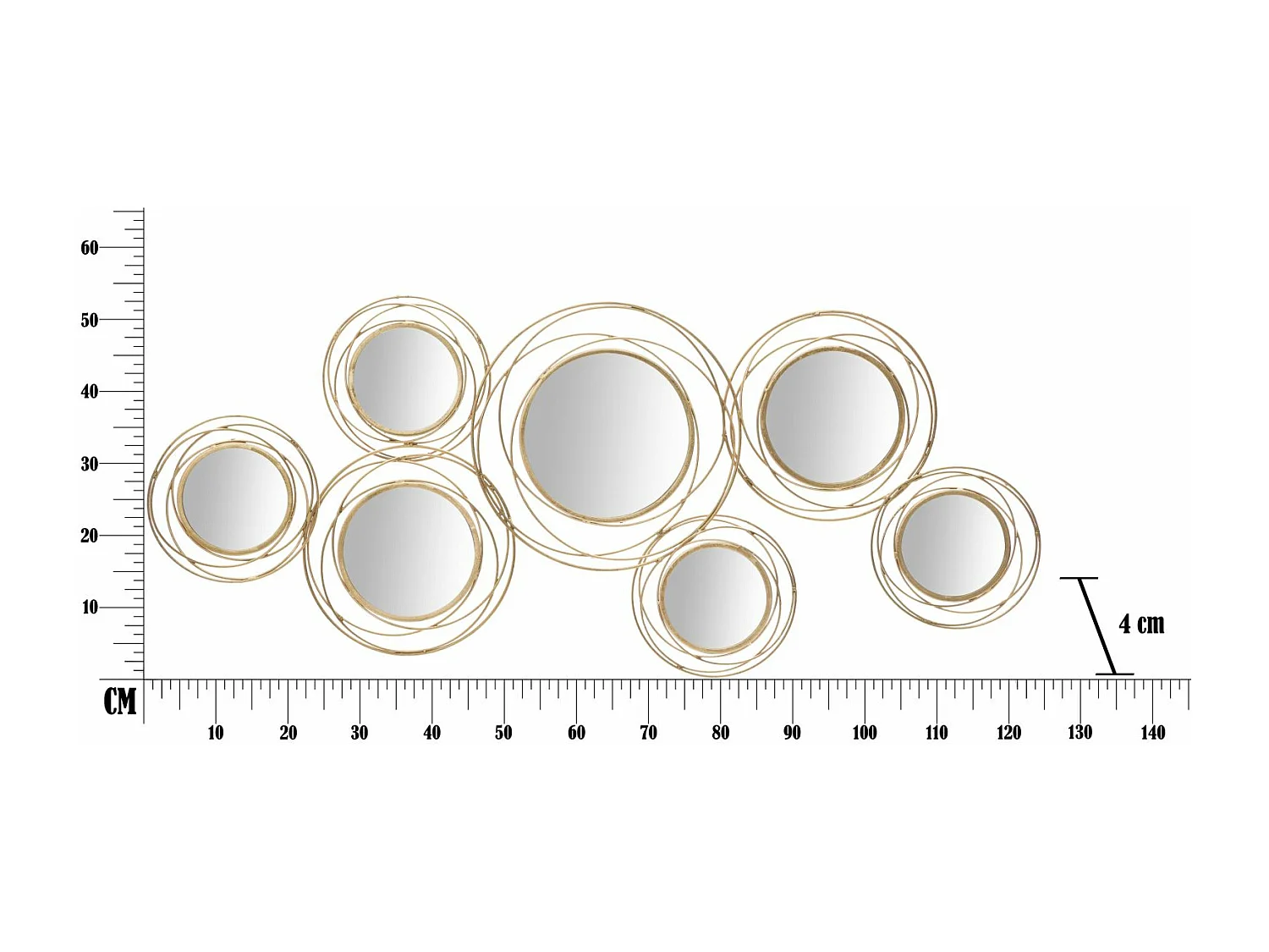 Décoration Murale 7 Miroirs "Ronds" 124cm Or