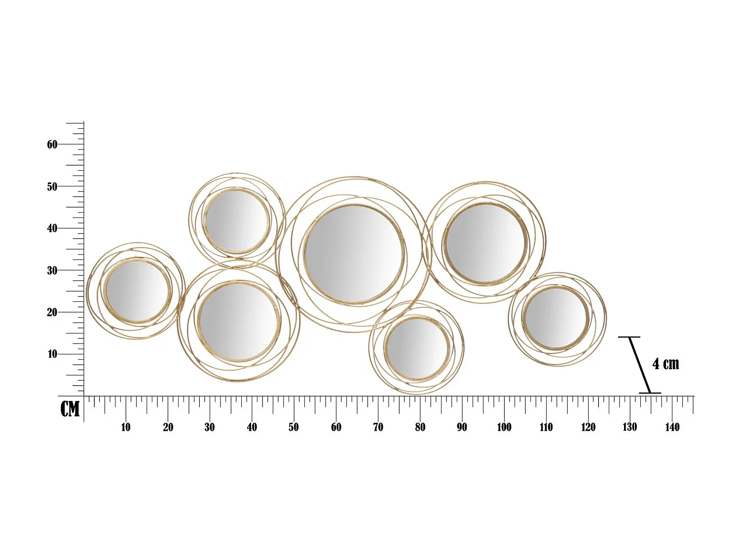 Décoration Murale 7 Miroirs "Ronds" 124cm Or