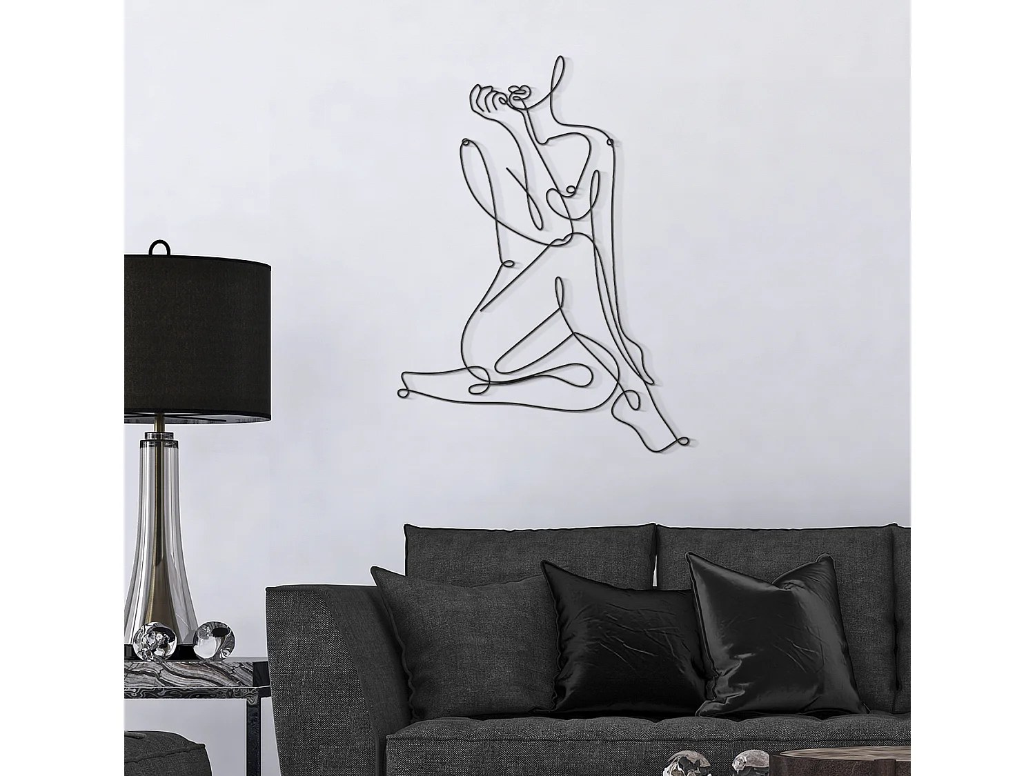 Pannello decorativo 3D in metallo nero ragazza cm 60x1,3x80