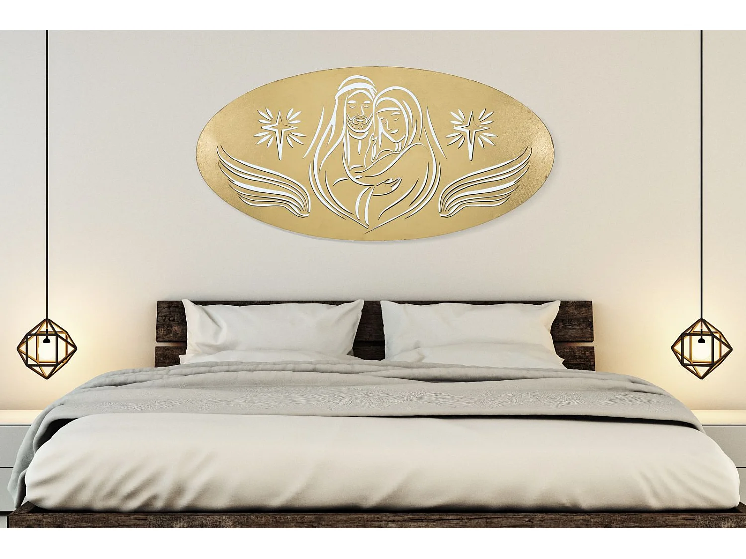 Décoration Murale Ovale en Métal "Nativity" 120cm Or