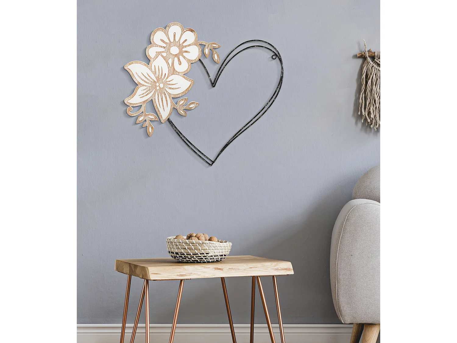 Cuore decorativa 3D in metallo e legno multicolore cm 50x2x45