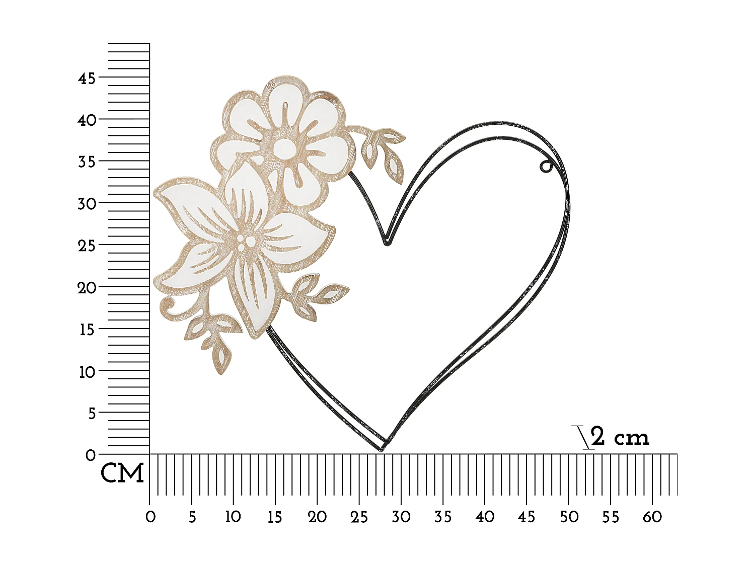 Cuore decorativa 3D in metallo e legno multicolore cm 50x2x45