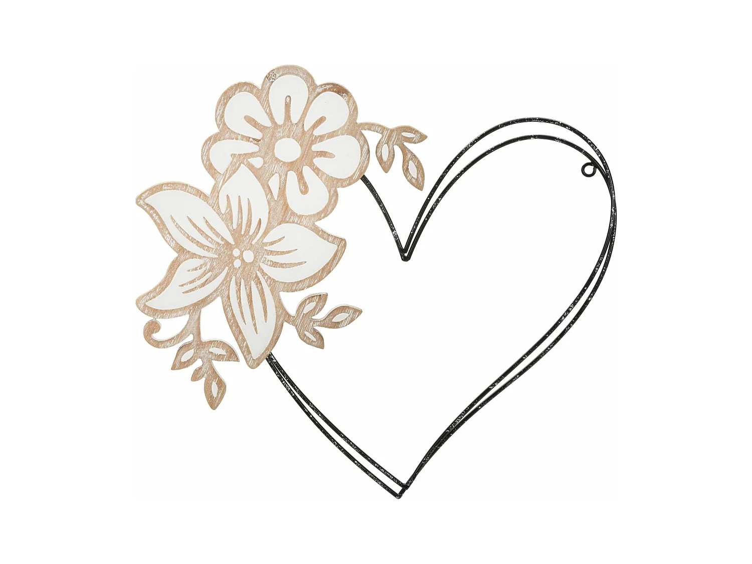 Panneau décoratif 3D en Fer et Bois - panneau mural cœur avec Décor Floral en Bois - 50x2x45 cm (Lot de 2)