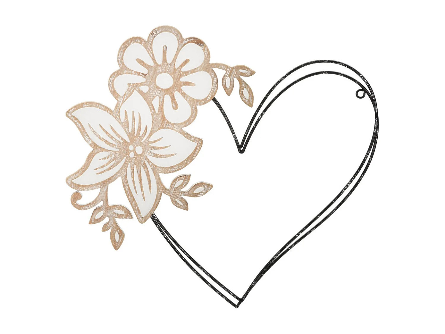 Décoration Murale en Métal "Cœur" 50cm Noir & Naturel