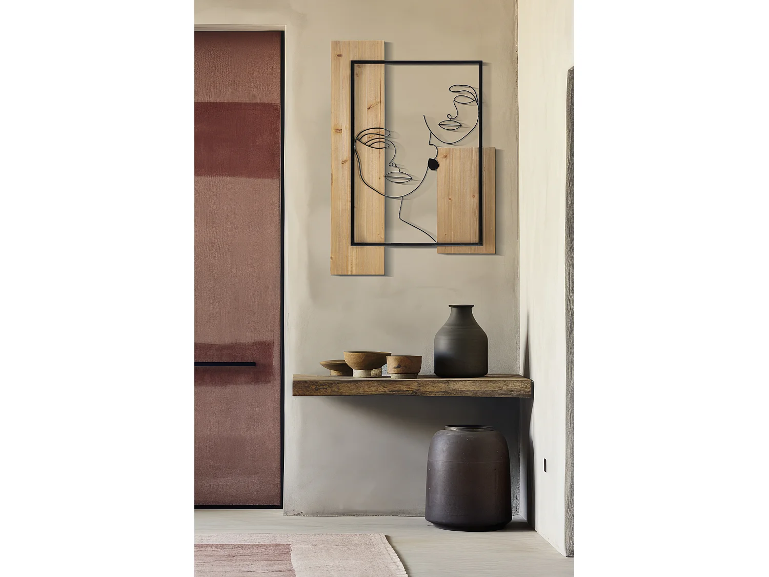 Décoration Murale Encadrée "2 Visages" 90cm Noir & Naturel