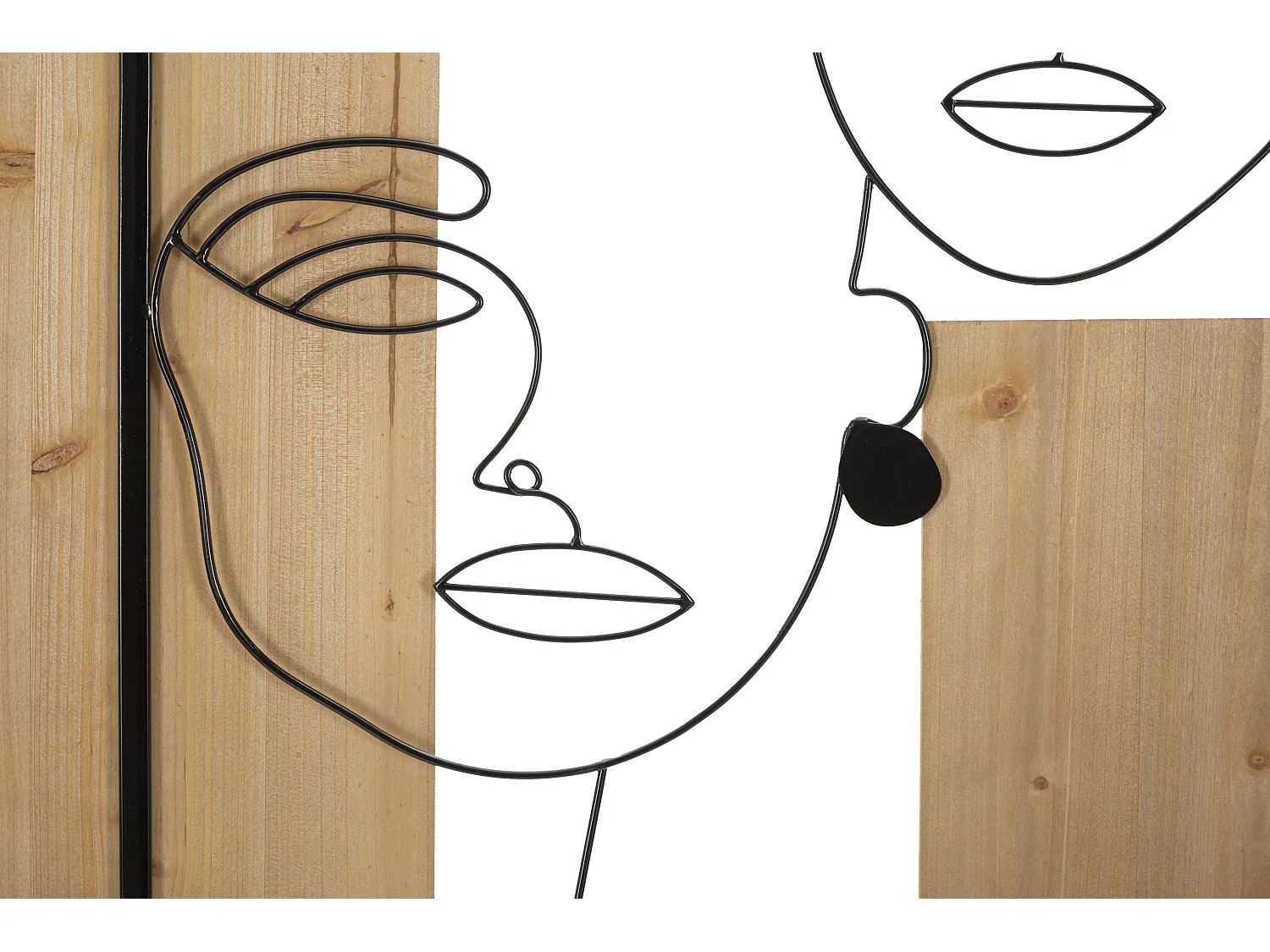 Décoration Murale Encadrée "2 Visages" 90cm Noir & Naturel