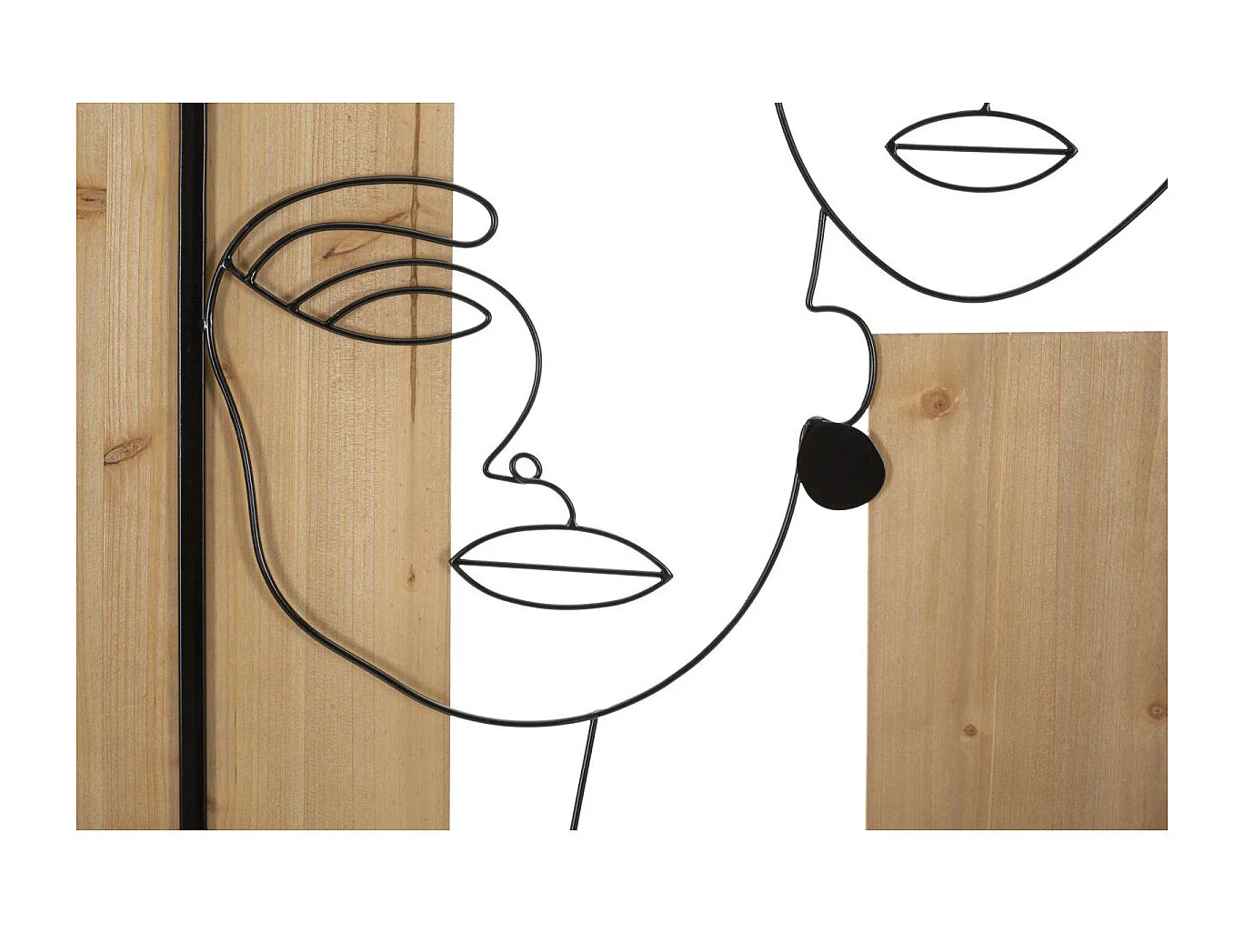 Décoration Murale Encadrée "2 Visages" 90cm Noir & Naturel